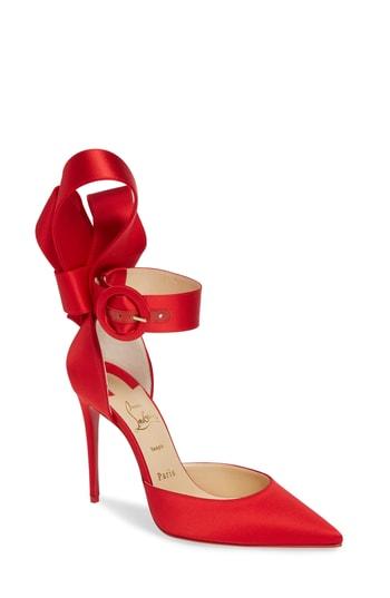 Women's Christian Louboutin Raissa Bow Ankle Strap Pump Us / 36eu - Red