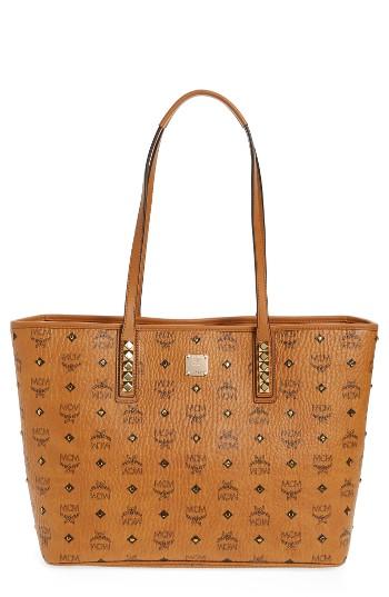 Mcm Medium Anya Studded Tote - Brown