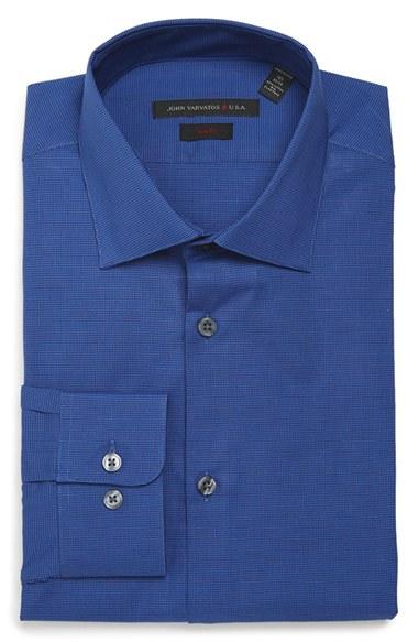 Men's John Varvatos Star Usa Soho Slim Fit Stretch Check Dress Shirt R - Blue
