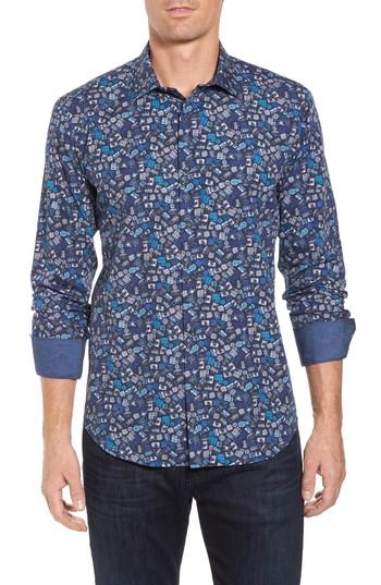 Men's Bugatchi Shaped Fit Camera Print Sport Shirt - Blue