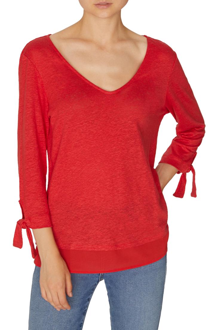 Women's Sanctuary Sylvie Tiered Hem Linen Tee, Size - Red