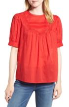 Women's Hinge Lace Trim Cotton Top, Size - Red