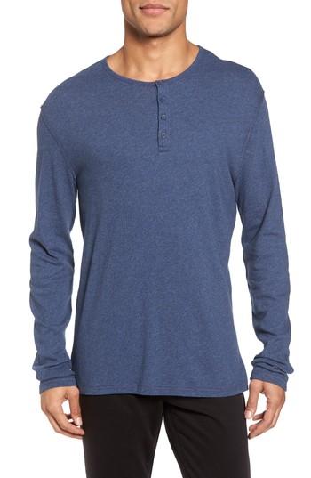Men's Vince Raw Edge Long Sleeve Henley T-shirt, Size - Blue