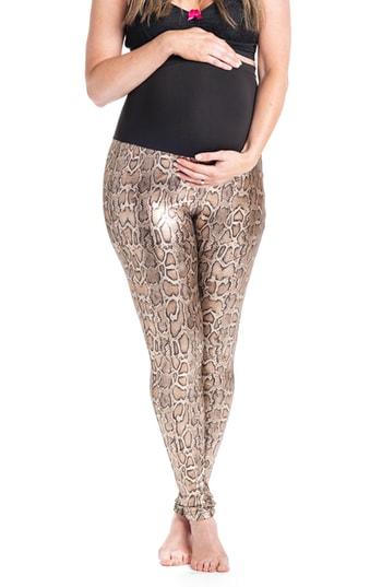 Women's Preggo Leggings Python Print Maternity Leggings - Metallic