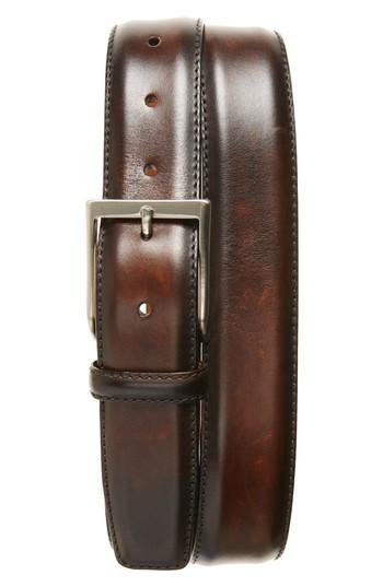Men's Magnanni Wind Leather Belt - Mid Brown
