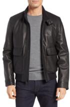 Men's Cole Haan Leather Bomber Jacket - Black