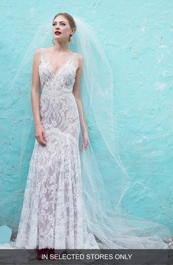 Women's Watters Kiefer Silk Lace Trumpet Gown, Size In Store Only - Ivory