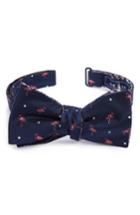 Men's The Tie Bar Flamingo Plaid Reversible Silk & Linen Bow Tie, Size - Blue