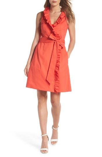 Women's Eliza J Ruffle Trim Poplin Wrap Dress - Pink
