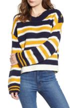 Women's Bp. Button Shoulder Stripe Sweater, Size - Blue