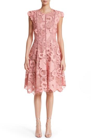 Women's Lela Rose Seamed Lace Fit & Flare Dress - Red