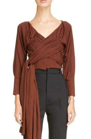 Women's Jacquemus La Chemise Andre Tie Waist Blouse Us / 36 Fr - Brown