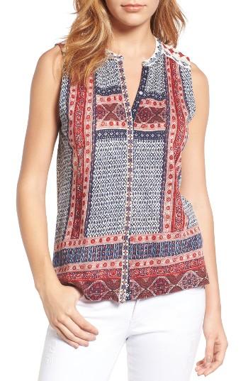 Women's Lucky Brand Border Print Blouse - Red