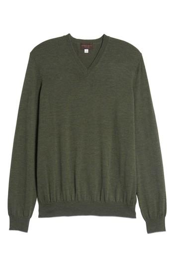 Men's Thomas Dean Merino Wool Blend V-neck Sweater, Size - Green