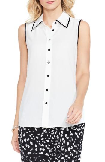 Women's Vince Camuto Contrast Trim Georgette Blouse - White