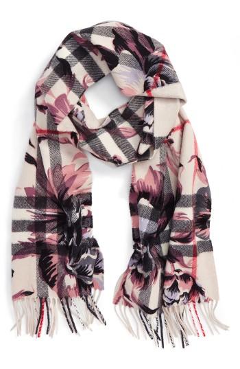 Women's Burberry Peony Rose & Check Cashmere Scarf