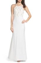Women's Sequin Hearts Ruffle Back Lace Gown - Ivory