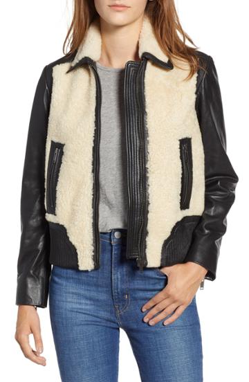 Women's Lucky Brand Genuine Shearling Leather Jacket - Black