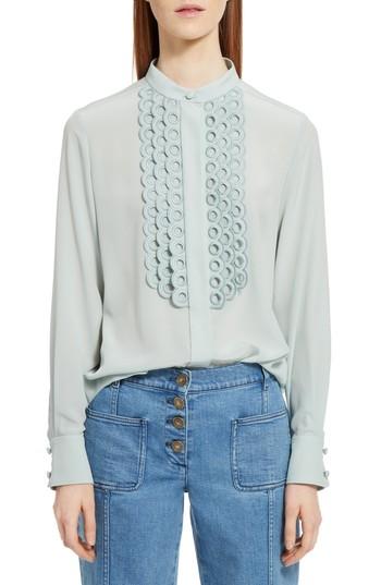 Women's Chloe Eyelet Silk Blouse Us / 40 Fr - Blue