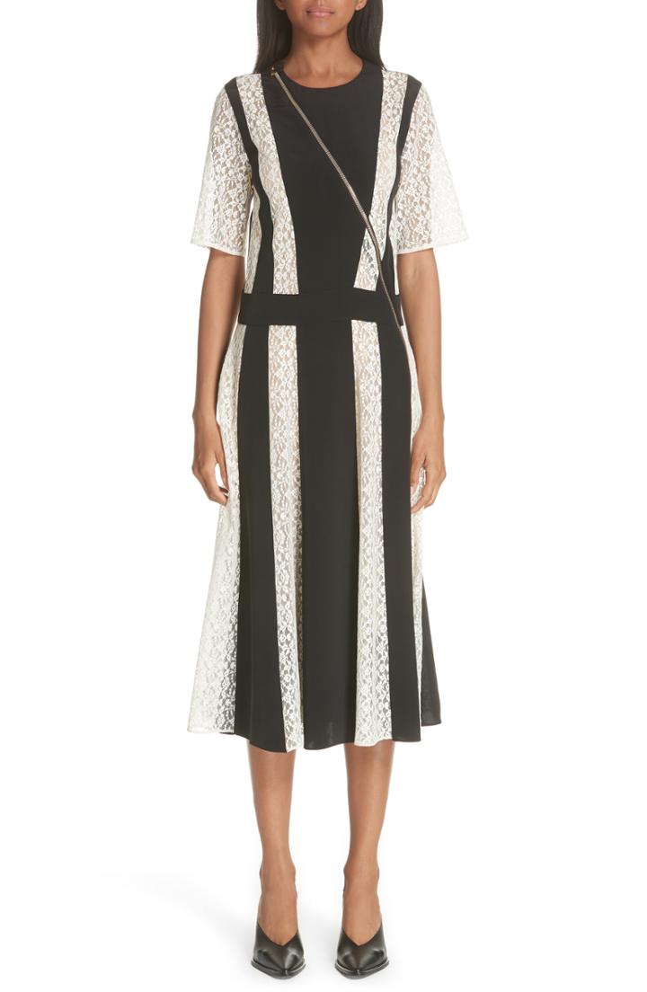 Women's Stella Mccartney Lace Stripe Silk Dress Us / 40 It - Black