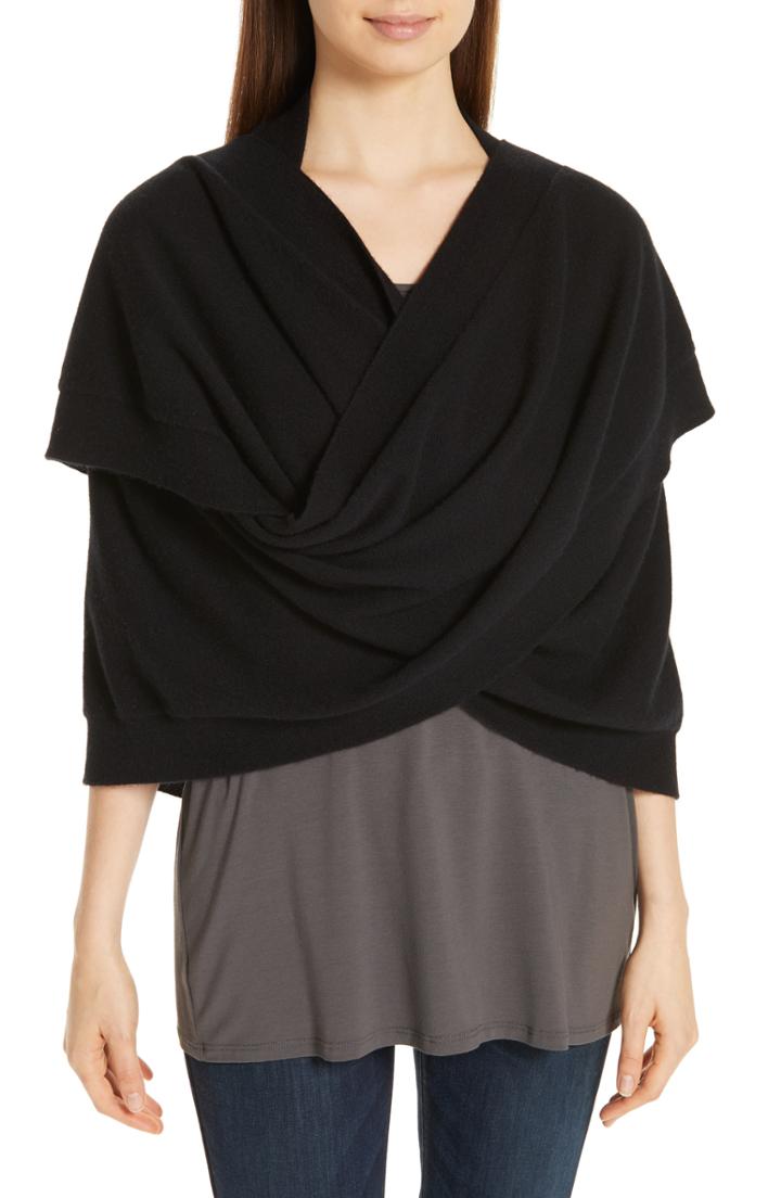 Women's Eileen Fisher Cashmere Poncho Wrap, Size - Black