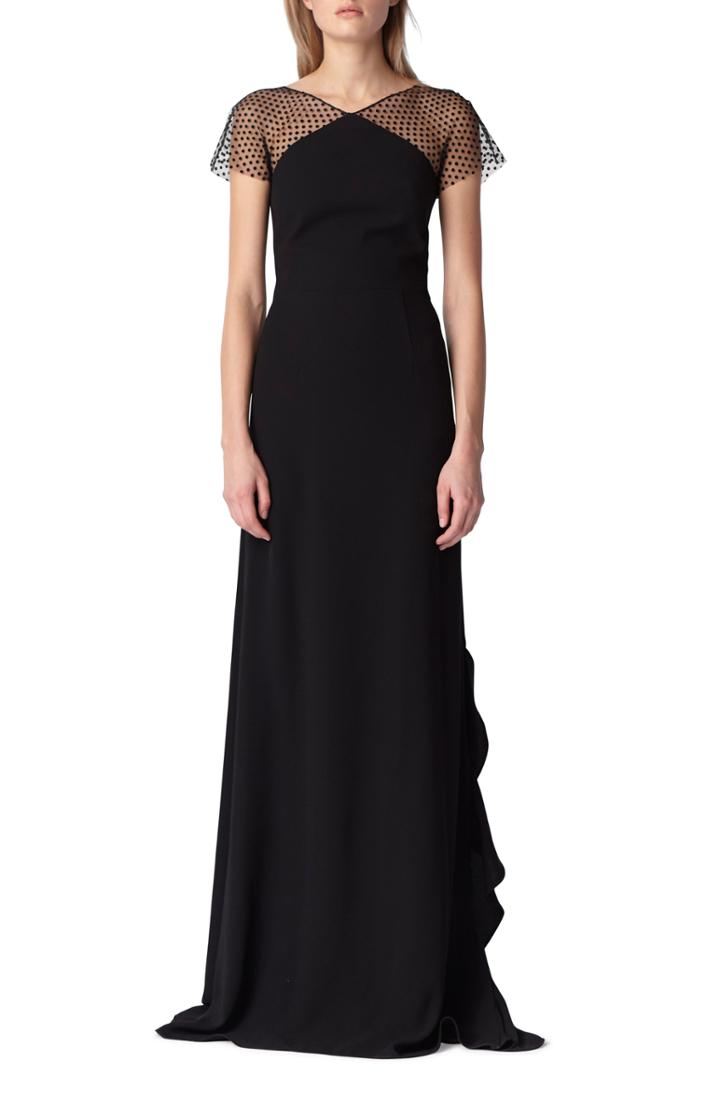 Women's Ml Monique Lhuillier Swiss Dot & Crepe Gown