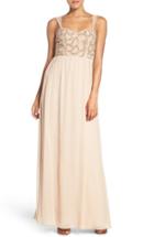 Women's Adrianna Papell Beaded Bodice V-neck Chiffon Gown - Beige