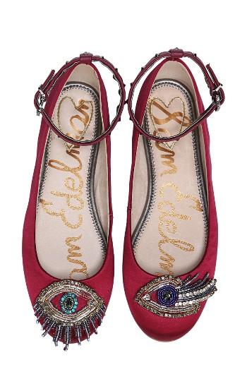 Women's Sam Edelman Ferrara Embellished Ankle Strap Flat .5 M - Red