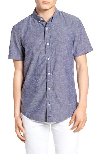 Men's 1901 Placed Stripe Chambray Shirt, Size - Blue