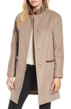 Women's Ellen Tracy Wool Blend Topper With Removable Stand Collar - Brown