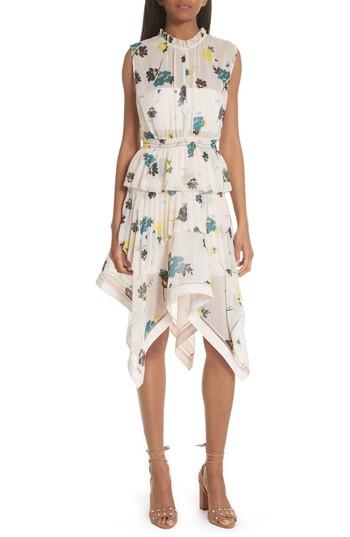 Women's Self-portrait Floral Handkerchief Hem Dress - Pink