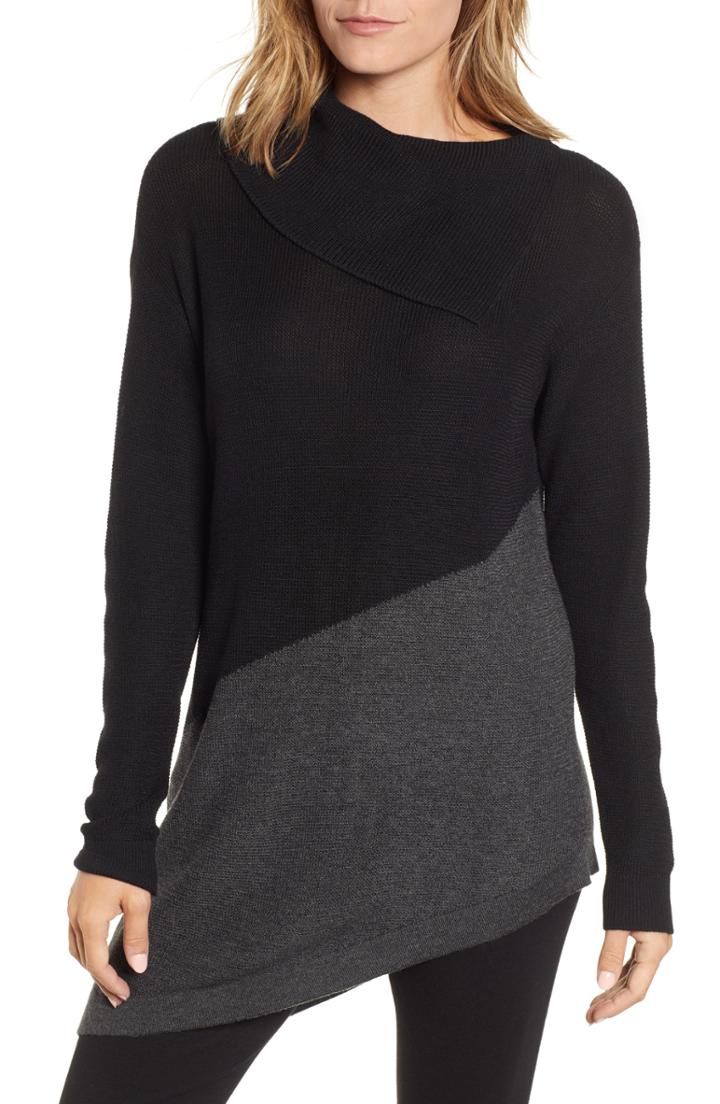 Women's Vince Camuto Asymmetrical Colorblock Tunic Sweater, Size - Black