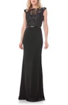 Women's Carmen Marc Valvo Infusion Embroidered Bodice Crepe Gown - Black