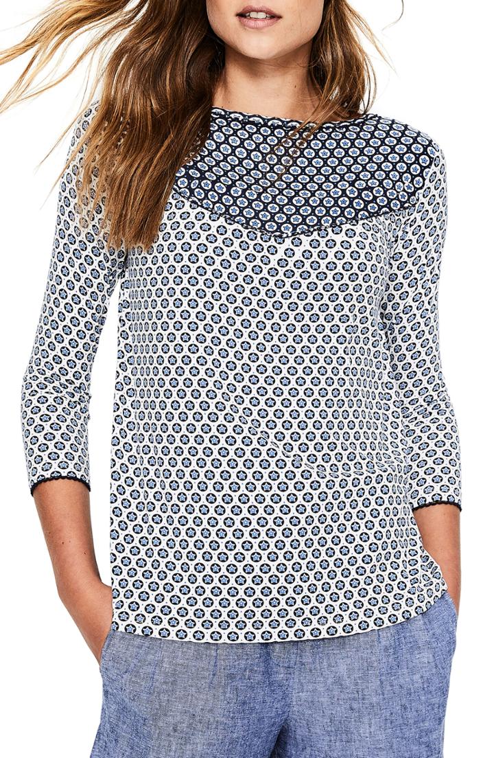 Women's Boden Yoke Detail Print Top - Blue