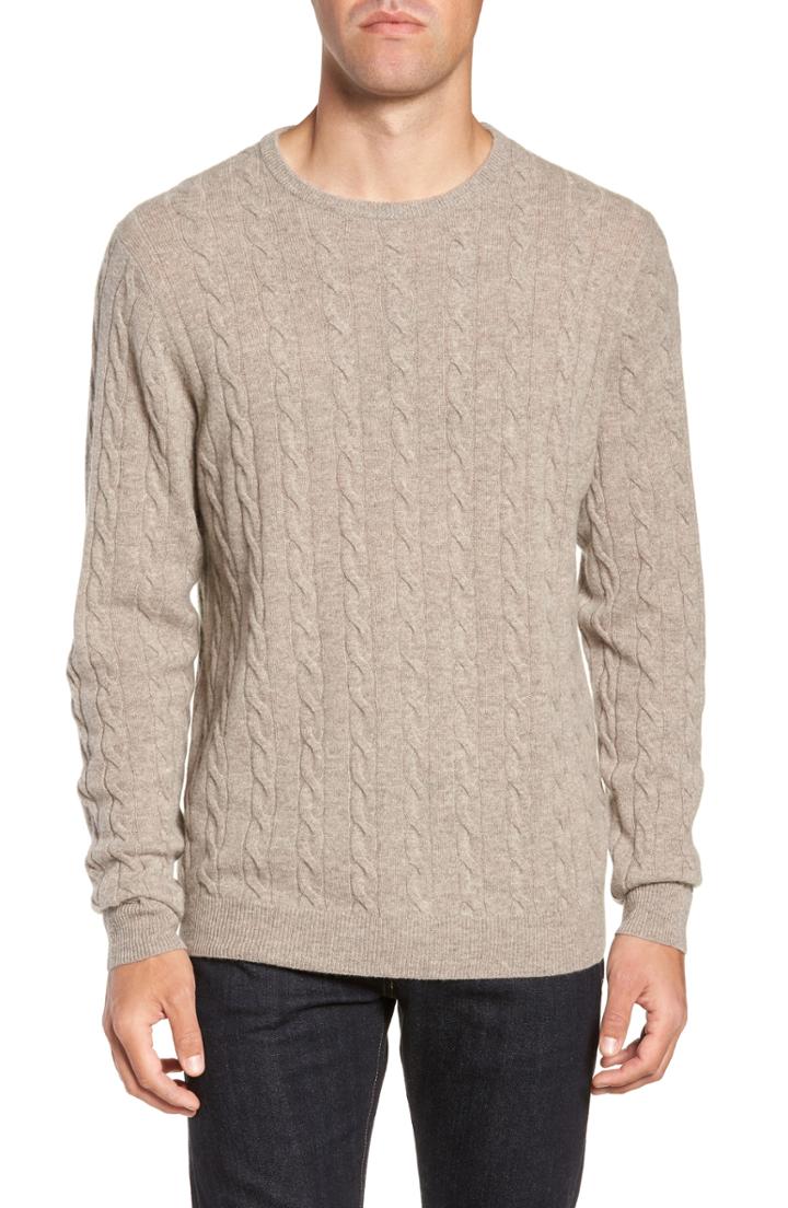 Men's Nordstrom Men's Shop Cashmere Cable Knit Sweater - Beige