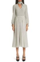 Women's Co Houndstooth Plaid Tie Neck Silk Crepe De Chine Dress - Black