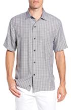 Men's Tommy Bahama Geo Getaway Standard Fit Print Silk Camp Shirt, Size - Grey