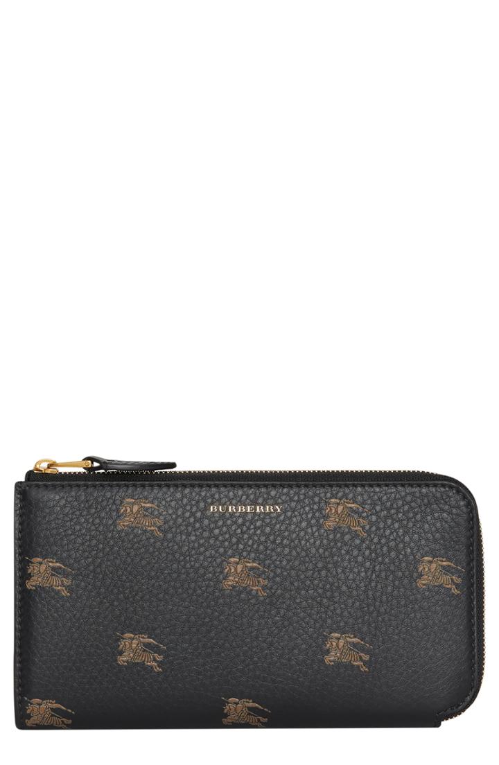 Women's Burberry Embossed Leather Zip Around Wallet - Black