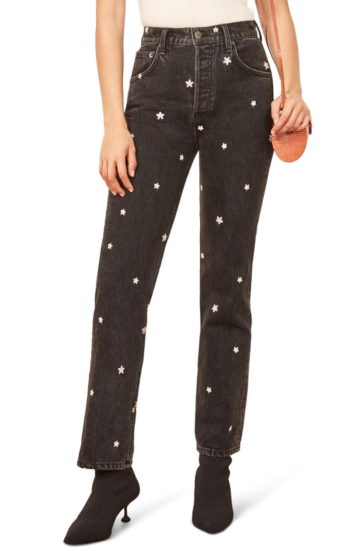 Women's Reformation Cynthia High Waist Relaxed Jeans - Black
