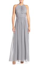 Women's Dessy Collection Ruched Chiffon Open Back Halter Gown - Grey
