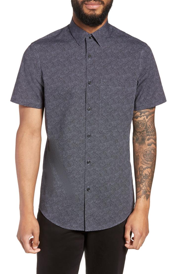 Men's Calibrate Slim Fit Print Non-iron Sport Shirt - Grey
