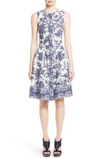 Women's Oscar De La Renta Print Fit & Flare Dress