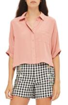 Petite Women's Topshop Kady Roll Sleeve Shirt P Us (fits Like 0p) - Pink