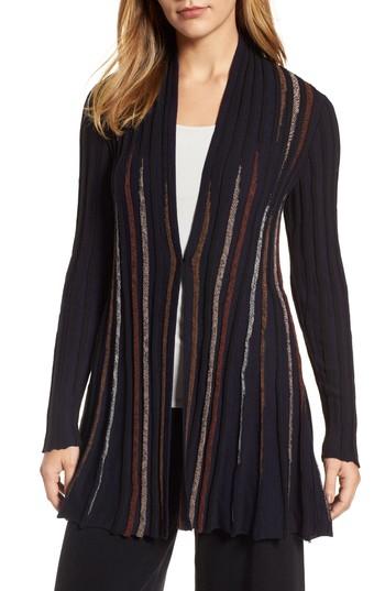 Women's Nic+zoe Contrast Ribbed Long Cardigan - Black