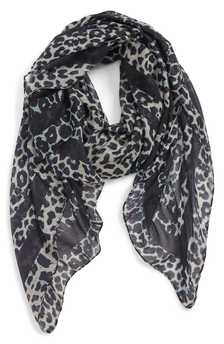 Women's Bp. Leopard Print Oblong Scarf, Size - Blue