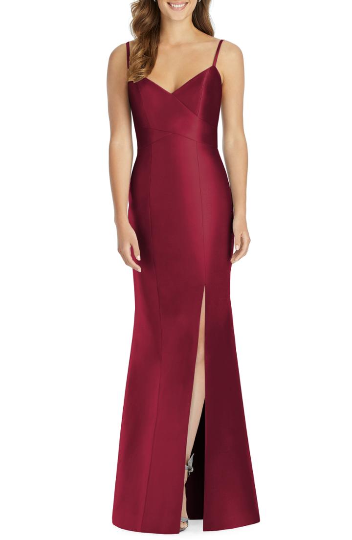 Women's Alfred Sung Sateen Twill Trumpet Gown - Burgundy