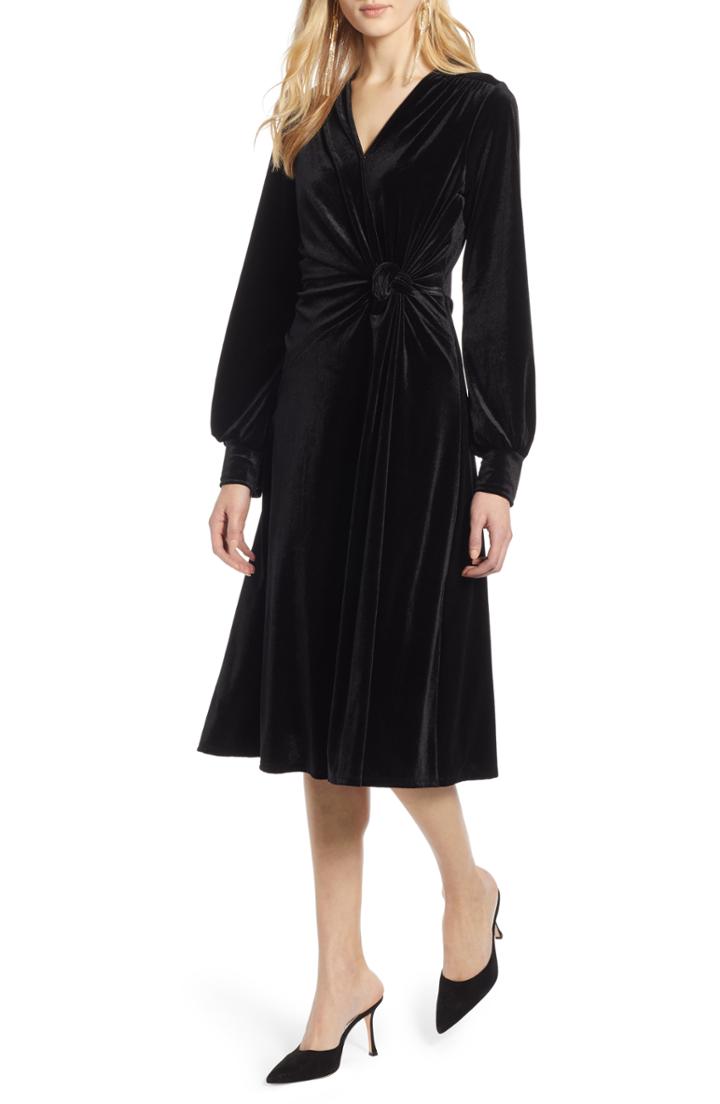 Women's Halogen Velvet Faux Wrap Dress - Black