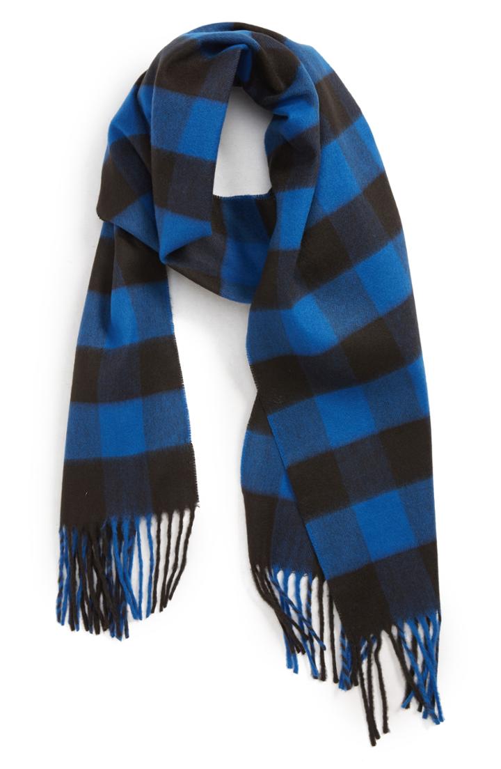 Men's The Rail Buffalo Check Fringed Scarf, Size - Blue