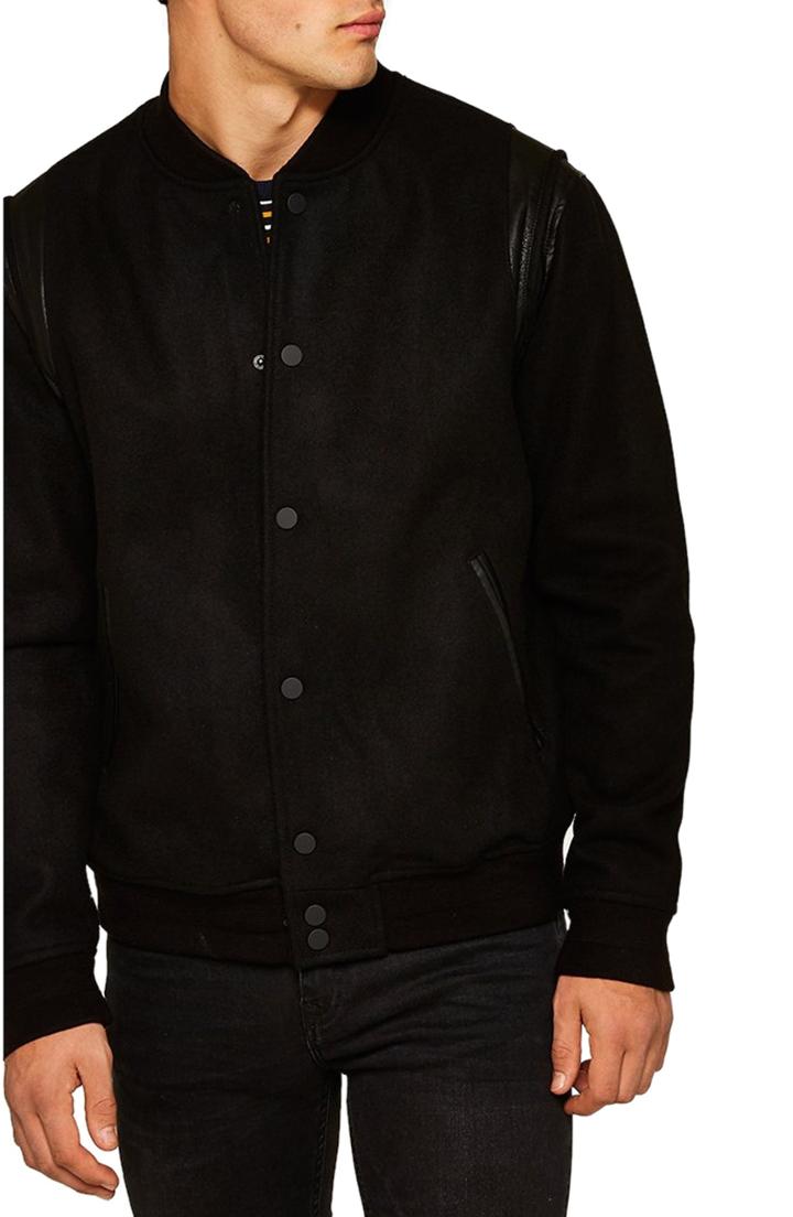 Men's Topman Wool Blend Varsity Jacket - Black