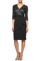 Women's Alex Evenings Tie Waist Lace Sheath Dress - Black